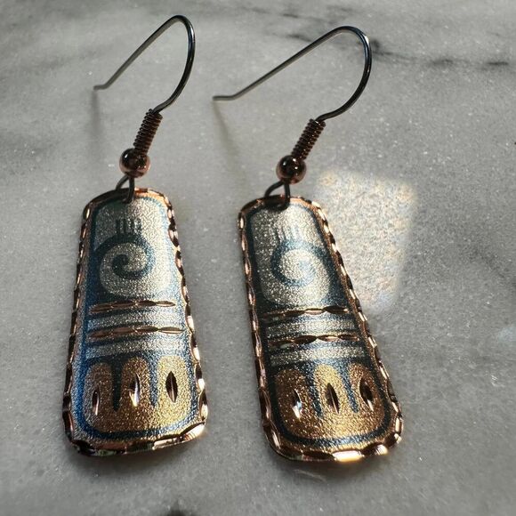 Handcrafted Boho Native American Earrings, Copper Wire Drop Earrings, Gift box - Picture 1 of 4